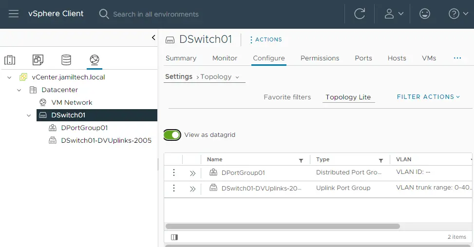 vSphere client distributed switch