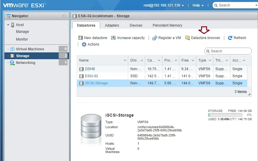 vSphere client esxi storage