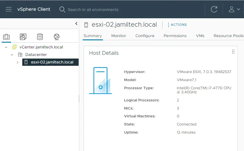 vSphere client host details