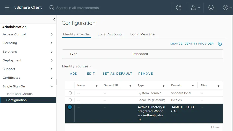 vSphere client identity source