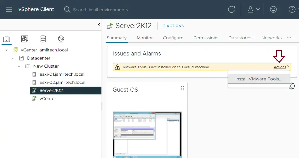 vSphere client issues and alarms