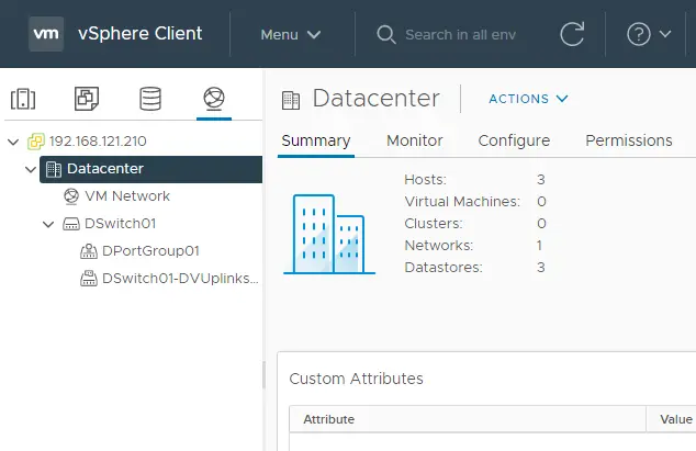 vSphere client network interface