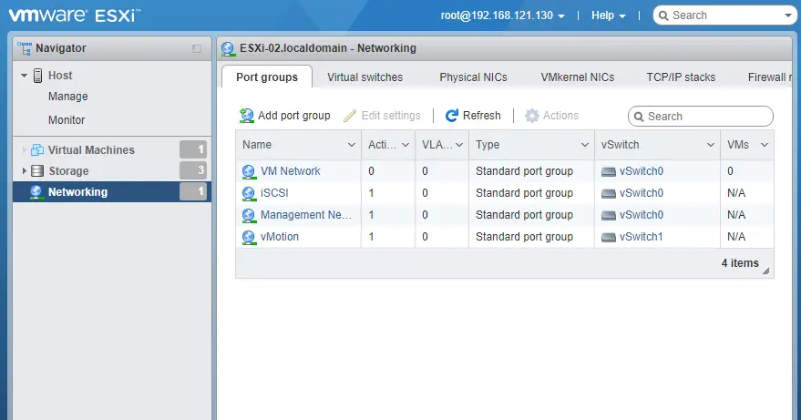 vSphere client networking