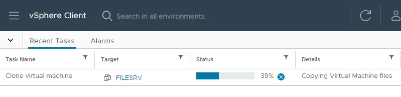 vSphere client recent tasks