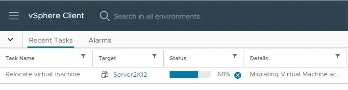 vSphere client recent tasks