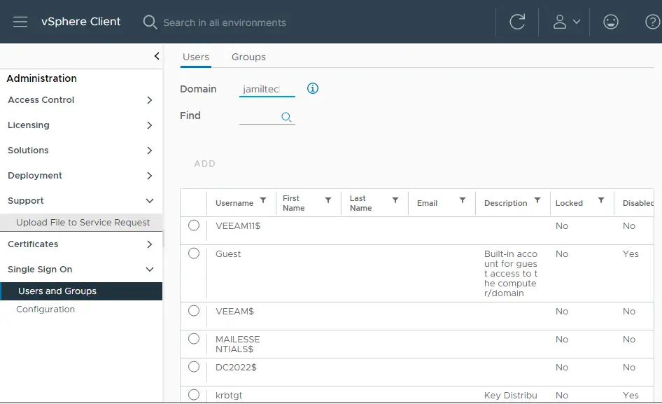 vSphere client users and groups