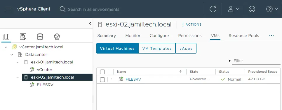 vSphere client virtual machines