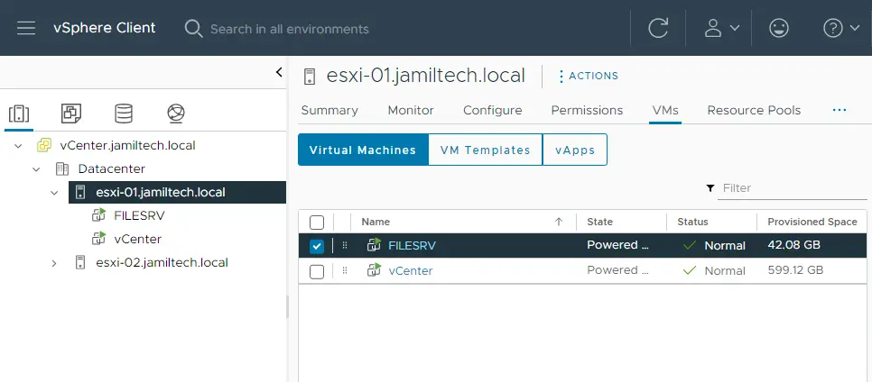 vSphere client virtual machines