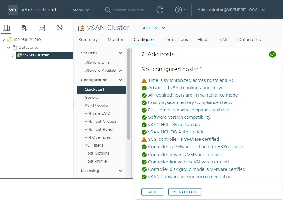 vSphere cluster quickstart