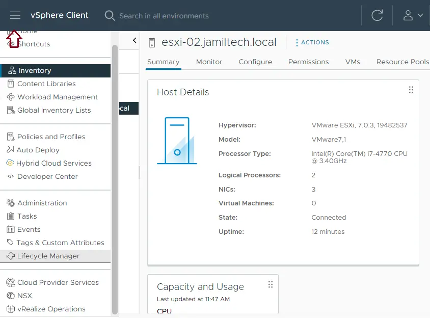 vSphere menu lifecycle manager