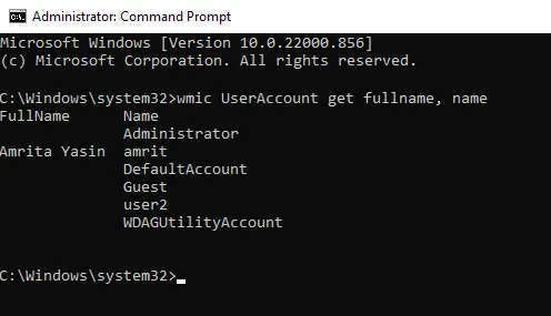 wmic useraccount get fullname, name